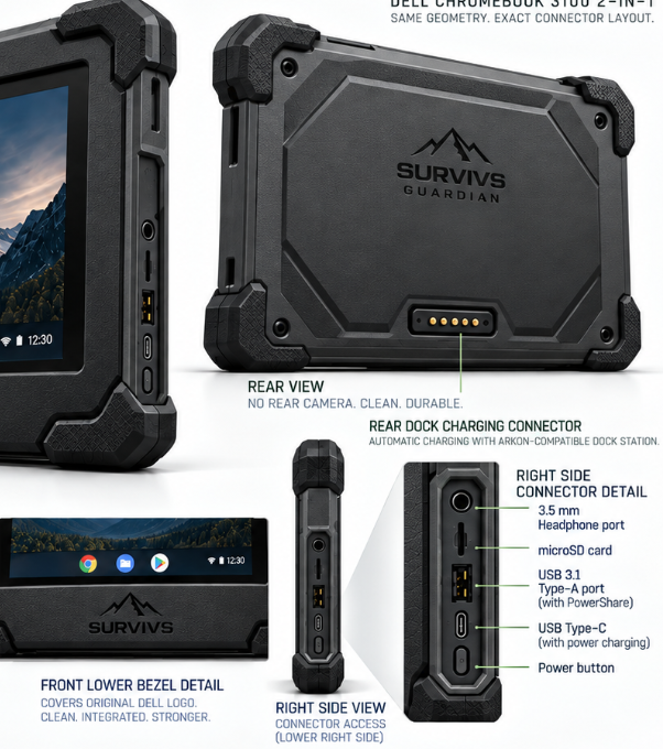 Guardian side I/O: 3.5mm audio, SIM card slot, USB 3.0, USB-C and power button