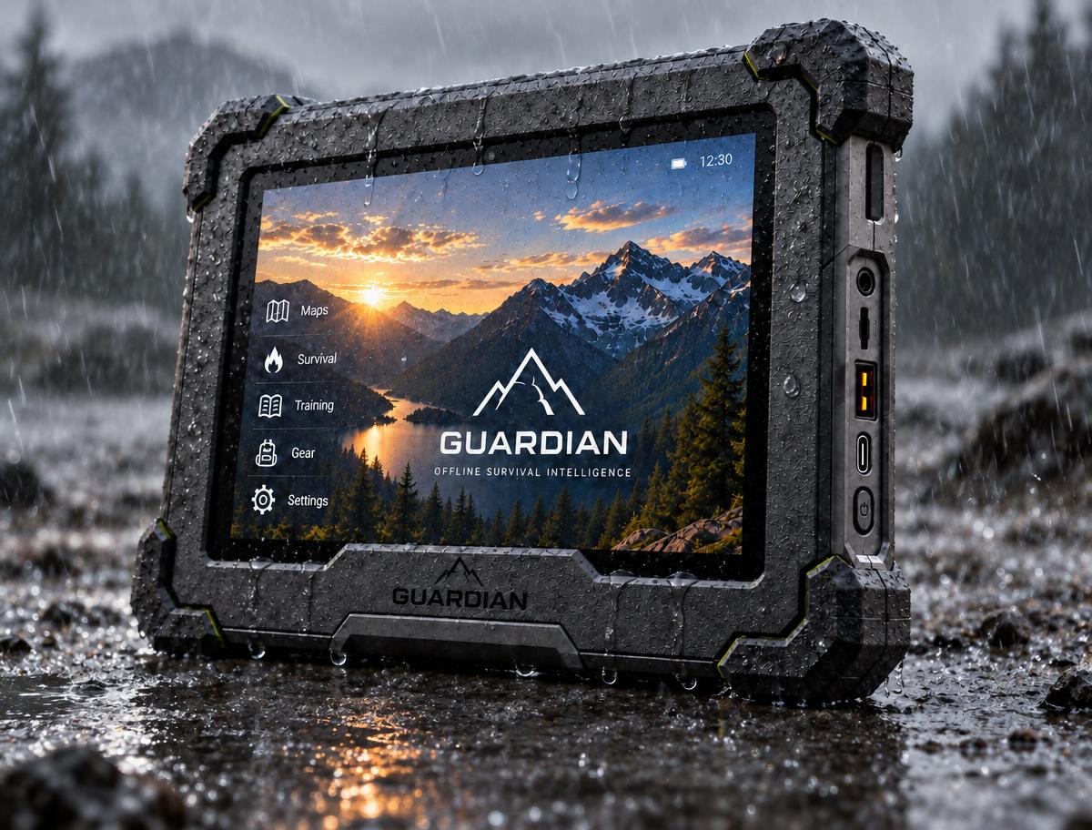 Rain beading on the Guardian display and corner bumper